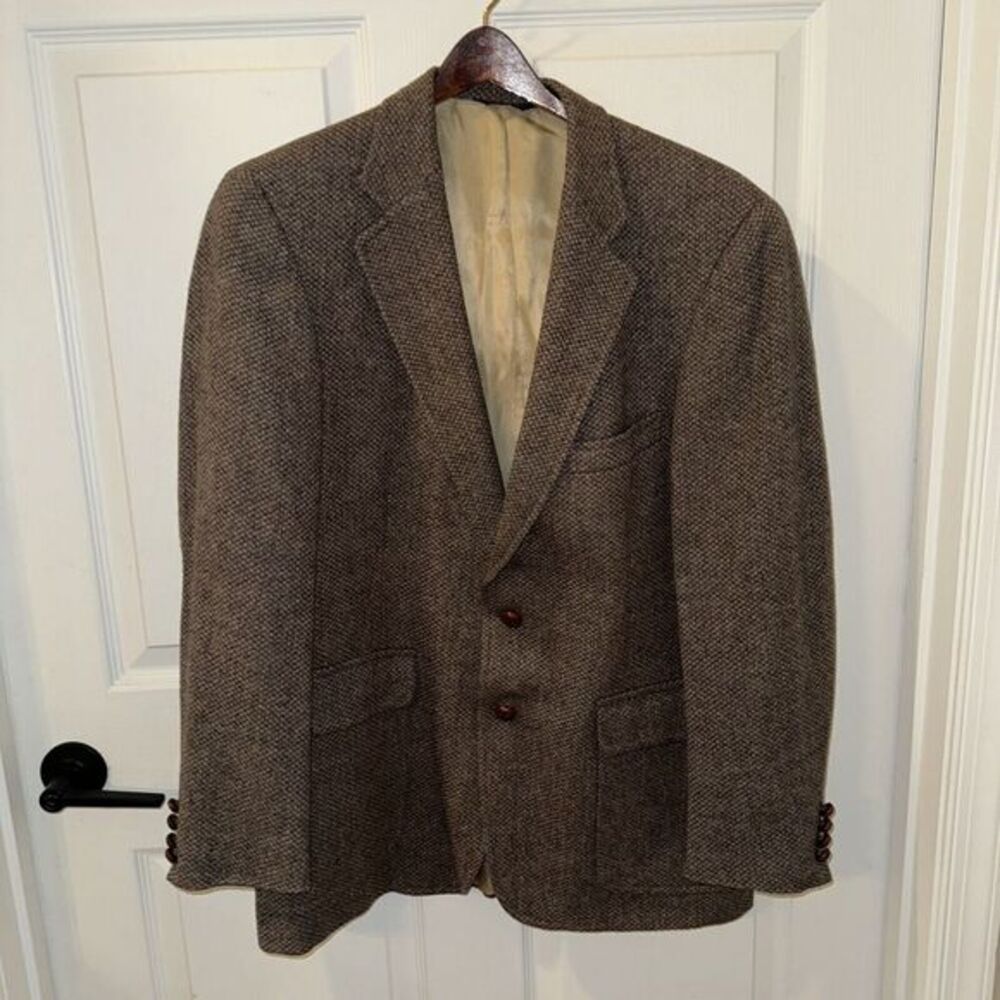 Chaps Ralph Lauren Vintage Brown Houndstooth Wool Blazer Sport‎ Jacket 42 USA